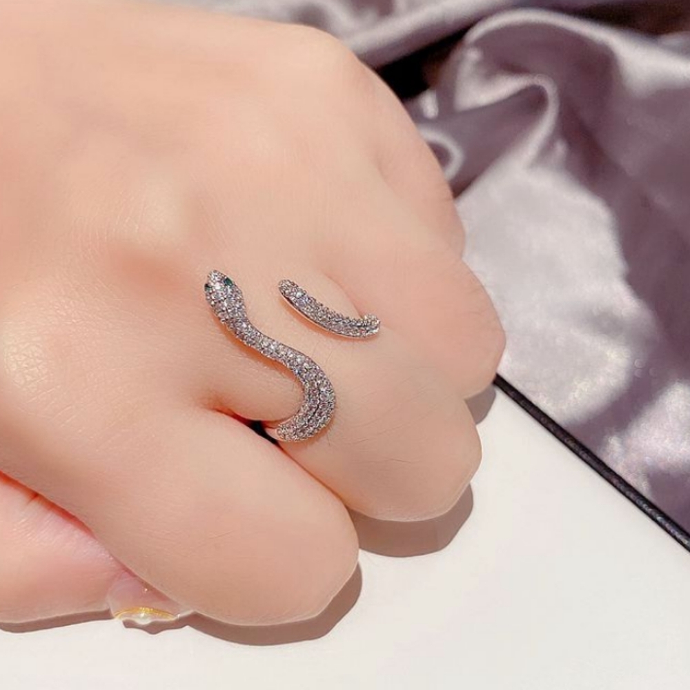 NEW GOLD PLATED DIAMOND PAVE SNAKE RING - Picture 6 of 8